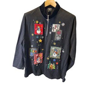 Designers Original Full Zip Embroidered Black Long Sleeve Sweater Sz 2X